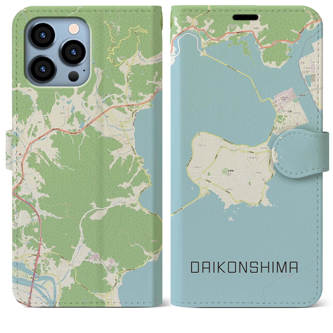 【大根島】地図柄iPhoneケース（手帳両面タイプ・ナチュラル）iPhone 13 Pro Max 用