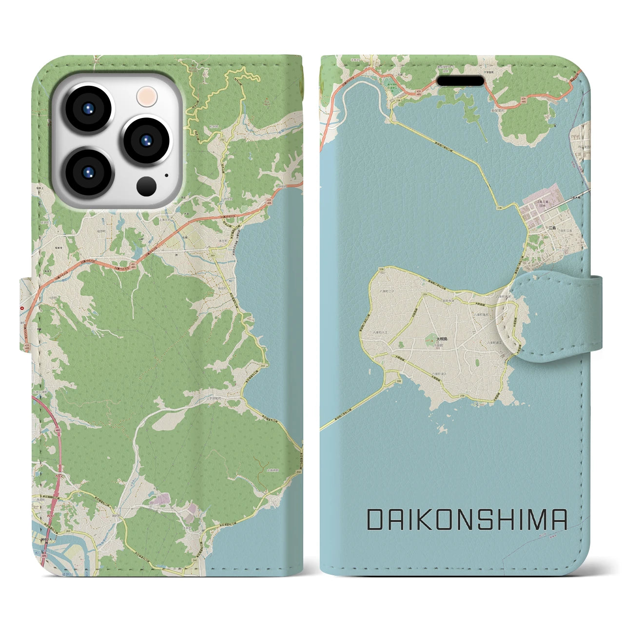 【大根島】地図柄iPhoneケース（手帳両面タイプ・ナチュラル）iPhone 13 Pro 用