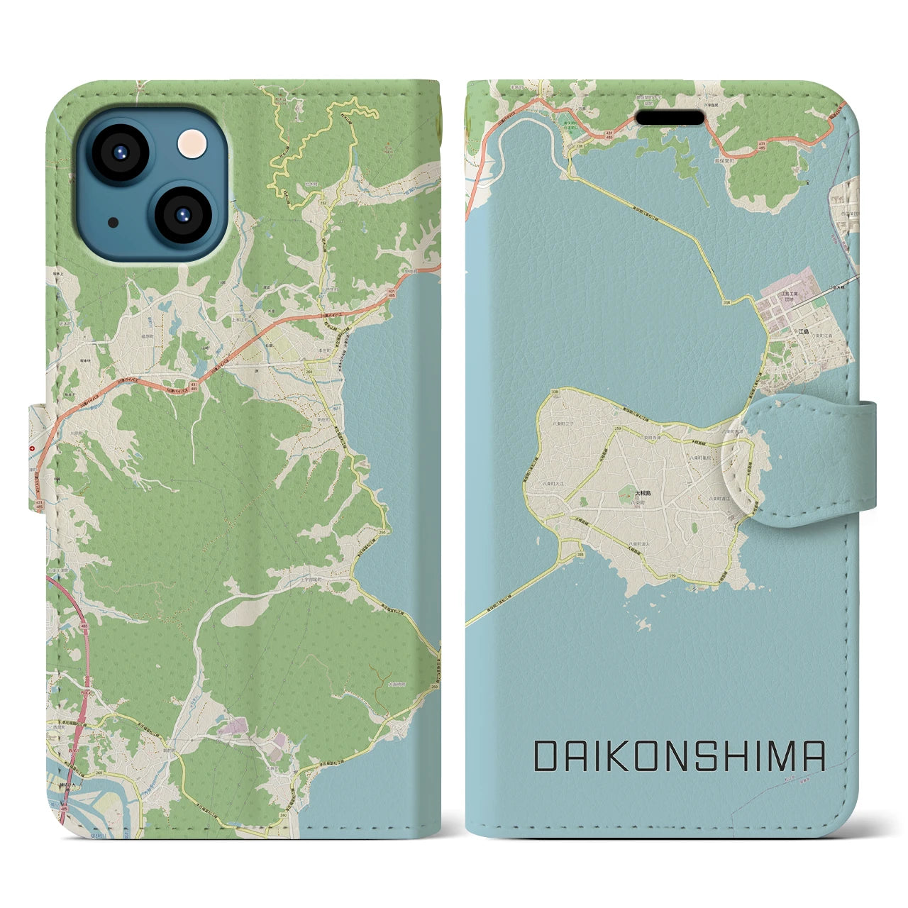 【大根島】地図柄iPhoneケース（手帳両面タイプ・ナチュラル）iPhone 13 用
