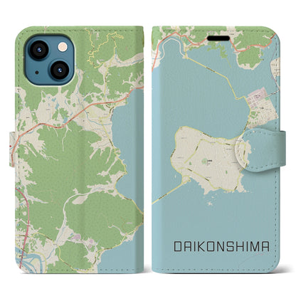 【大根島（島根県）】地図柄iPhoneケース（手帳タイプ）ナチュラル・iPhone 13 用