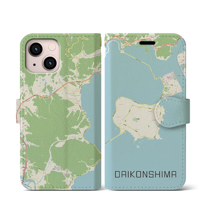 【大根島（島根県）】地図柄iPhoneケース（手帳タイプ）ナチュラル・iPhone 13 mini 用