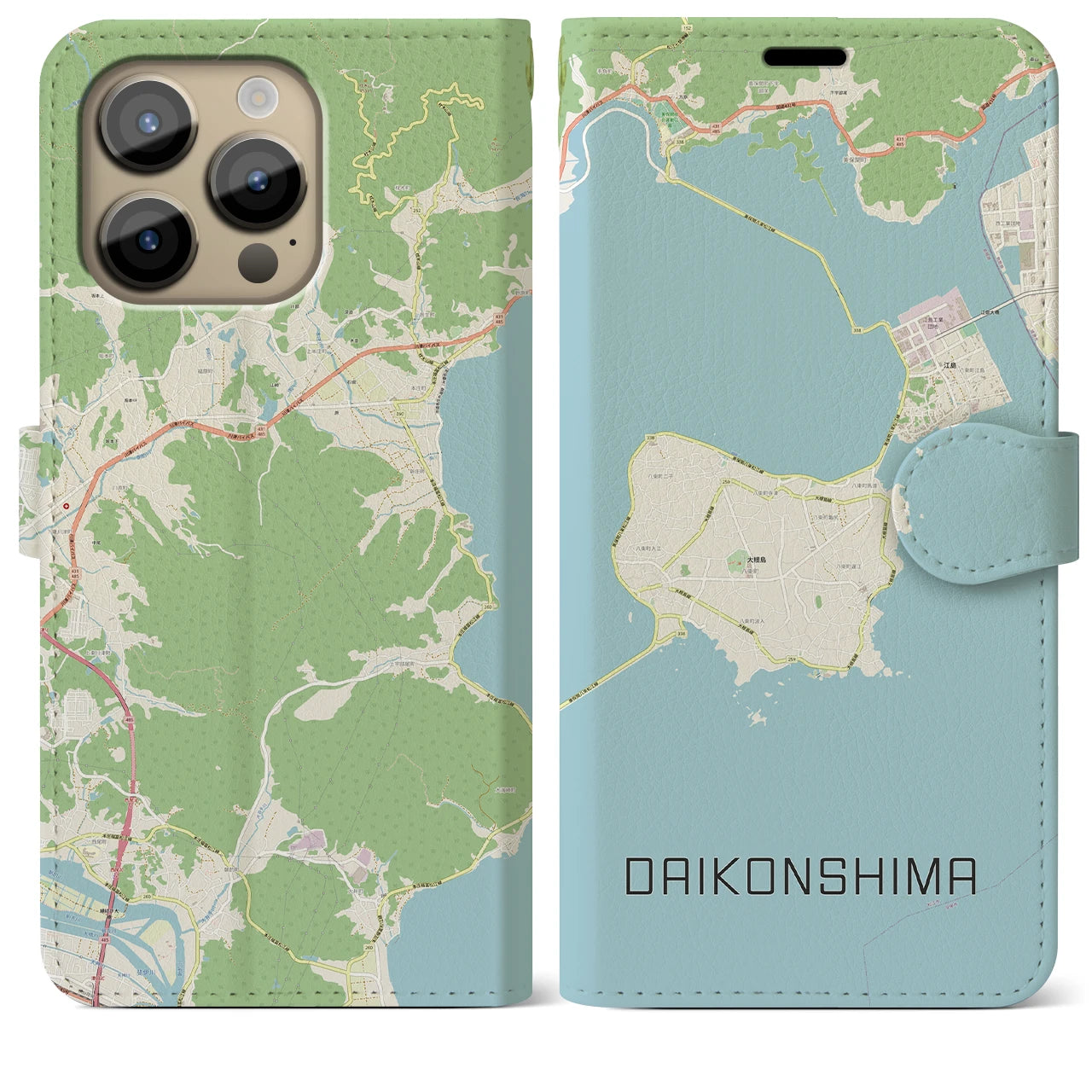 【大根島】地図柄iPhoneケース（手帳両面タイプ・ナチュラル）iPhone 14 Pro Max 用