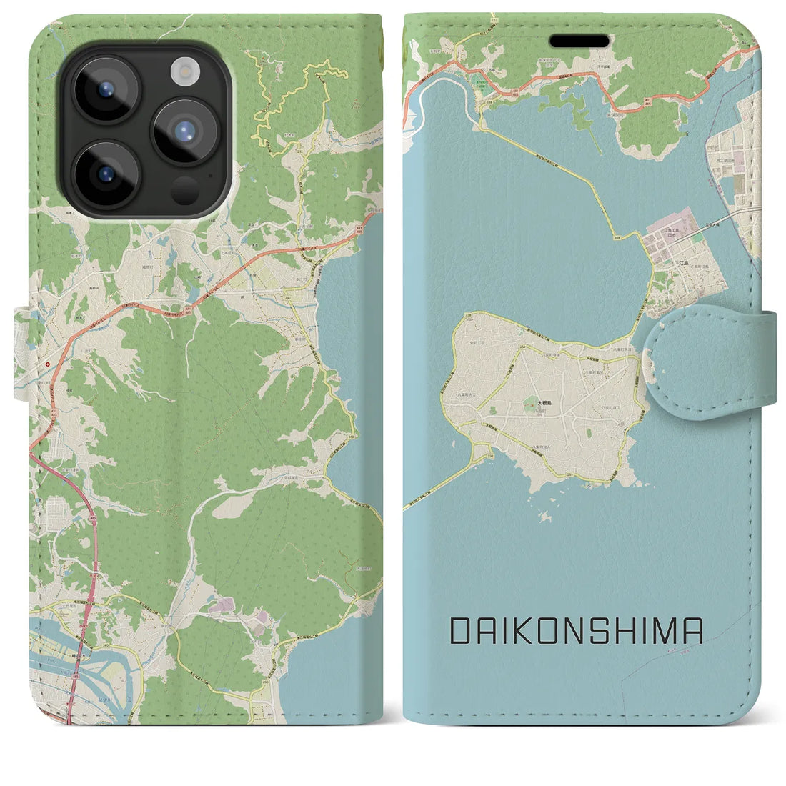 【大根島】地図柄iPhoneケース（手帳両面タイプ・ナチュラル）iPhone 15 Pro Max 用