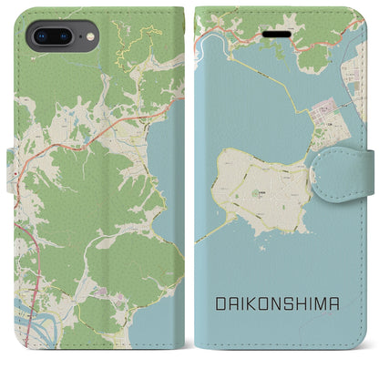 【大根島（島根県）】地図柄iPhoneケース（手帳タイプ）ナチュラル・iPhone 8Plus /7Plus / 6sPlus / 6Plus 用