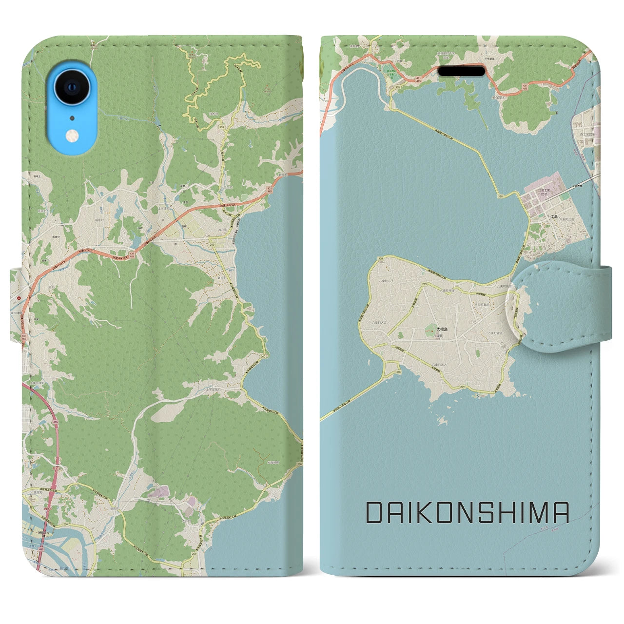 【大根島】地図柄iPhoneケース（手帳両面タイプ・ナチュラル）iPhone XR 用
