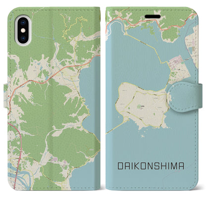 【大根島（島根県）】地図柄iPhoneケース（手帳タイプ）ナチュラル・iPhone XS Max 用