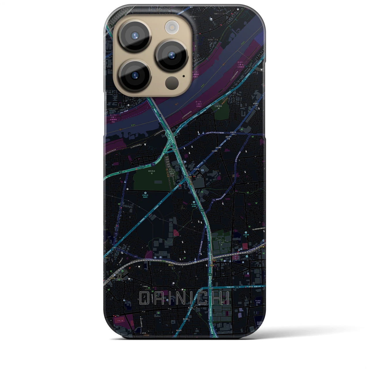 【大日】地図柄iPhoneケース（バックカバータイプ・ブラック）iPhone 14 Pro Max 用