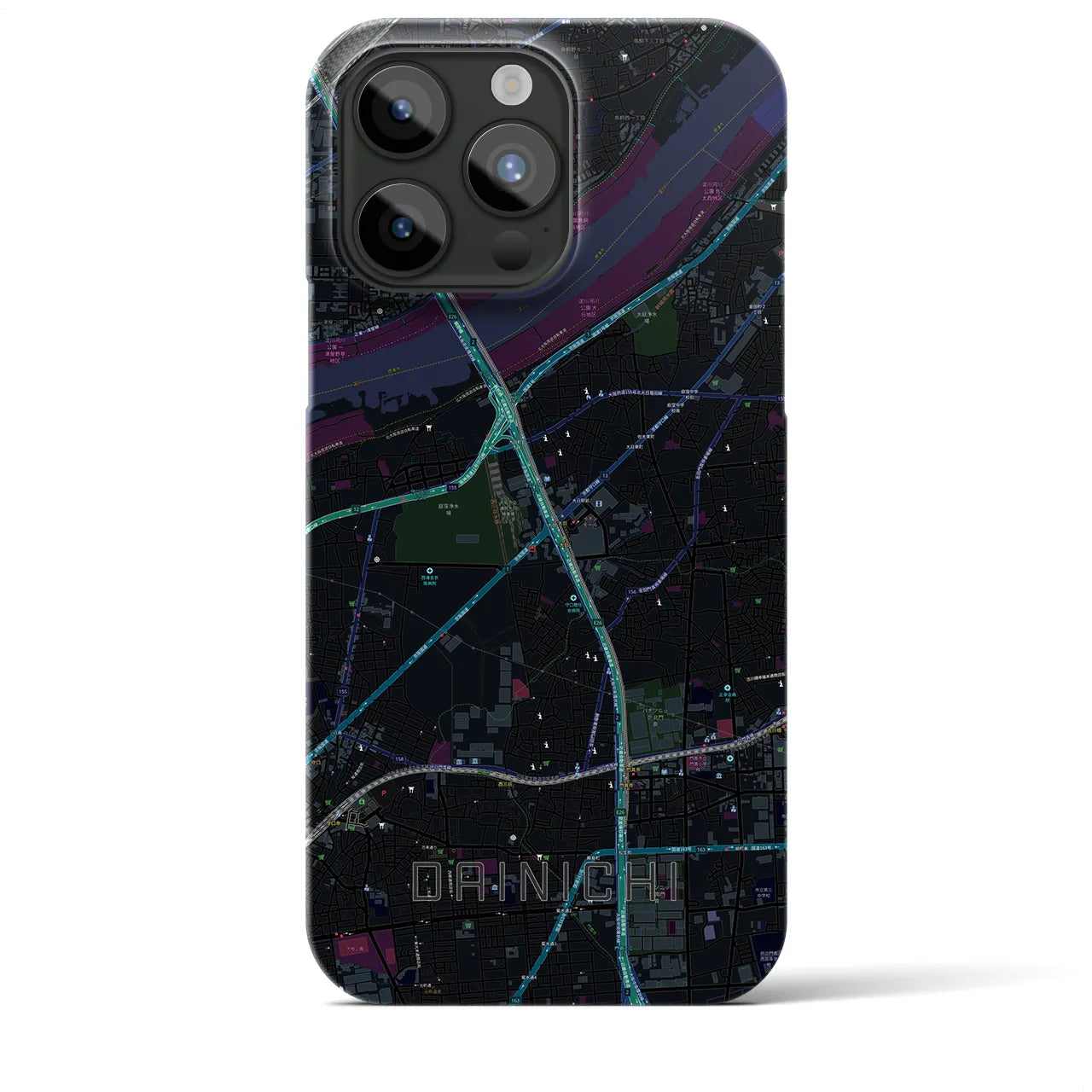 【大日】地図柄iPhoneケース（バックカバータイプ・ブラック）iPhone 15 Pro Max 用