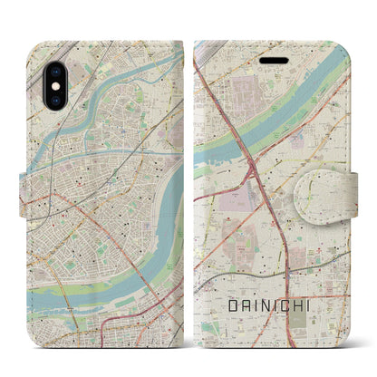 【大日（大阪府）】地図柄iPhoneケース（手帳タイプ）ナチュラル・iPhone XS / X 用