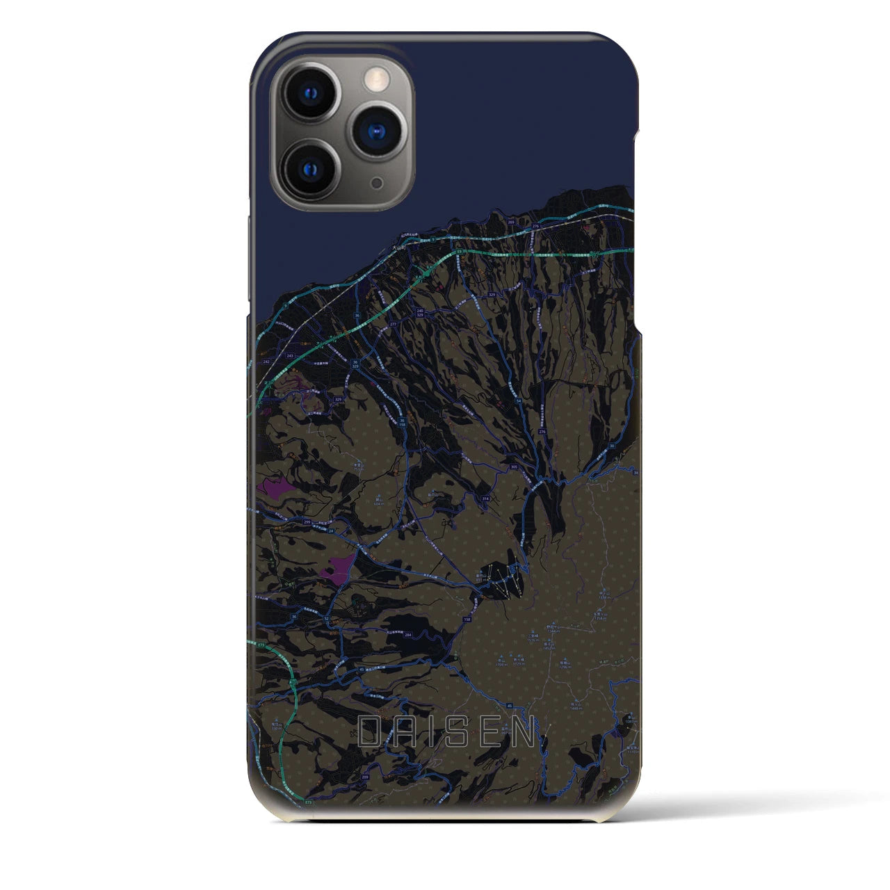 【大山】地図柄iPhoneケース（バックカバータイプ・ブラック）iPhone 11 Pro Max 用