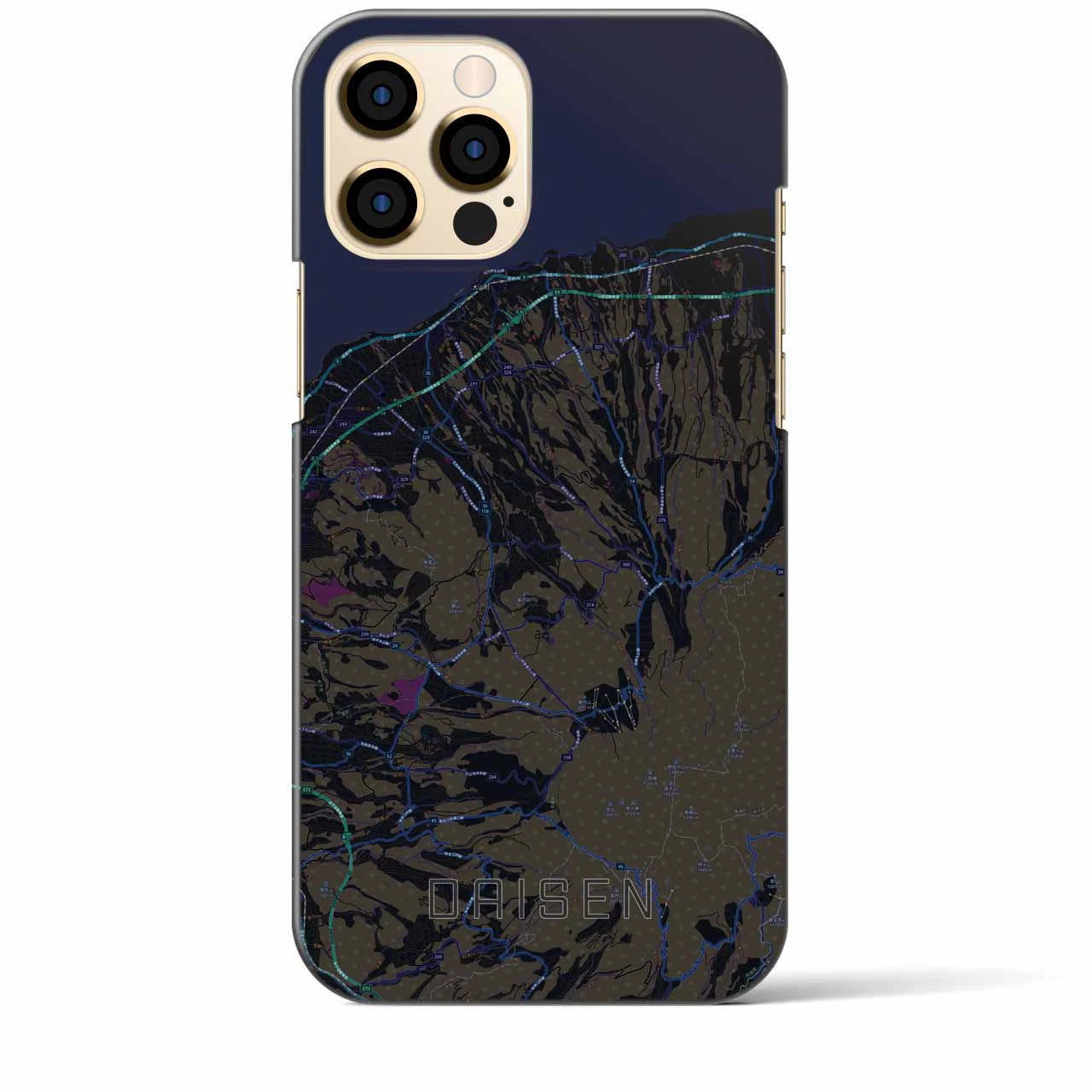 【大山】地図柄iPhoneケース（バックカバータイプ・ブラック）iPhone 12 Pro Max 用