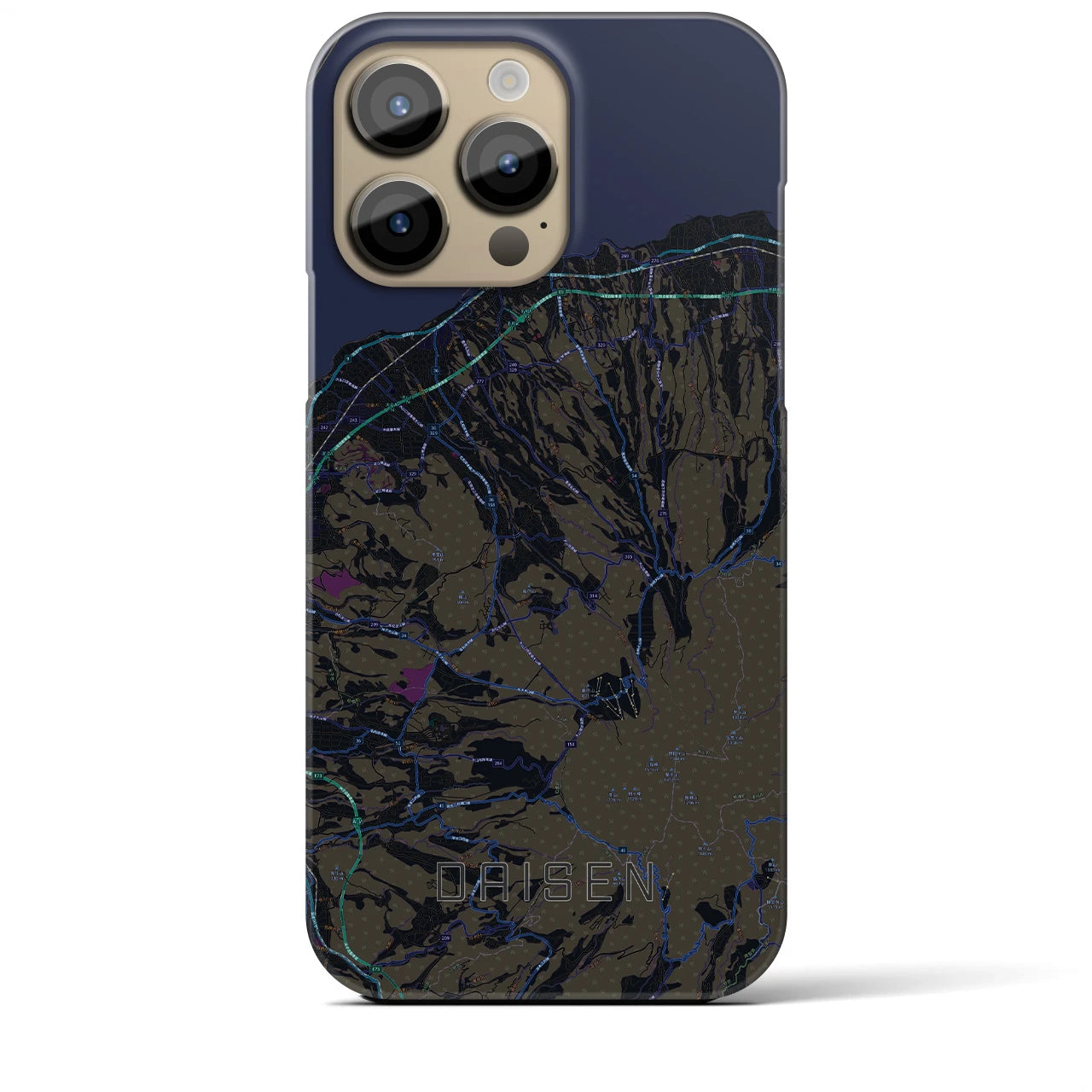 【大山】地図柄iPhoneケース（バックカバータイプ・ブラック）iPhone 14 Pro Max 用