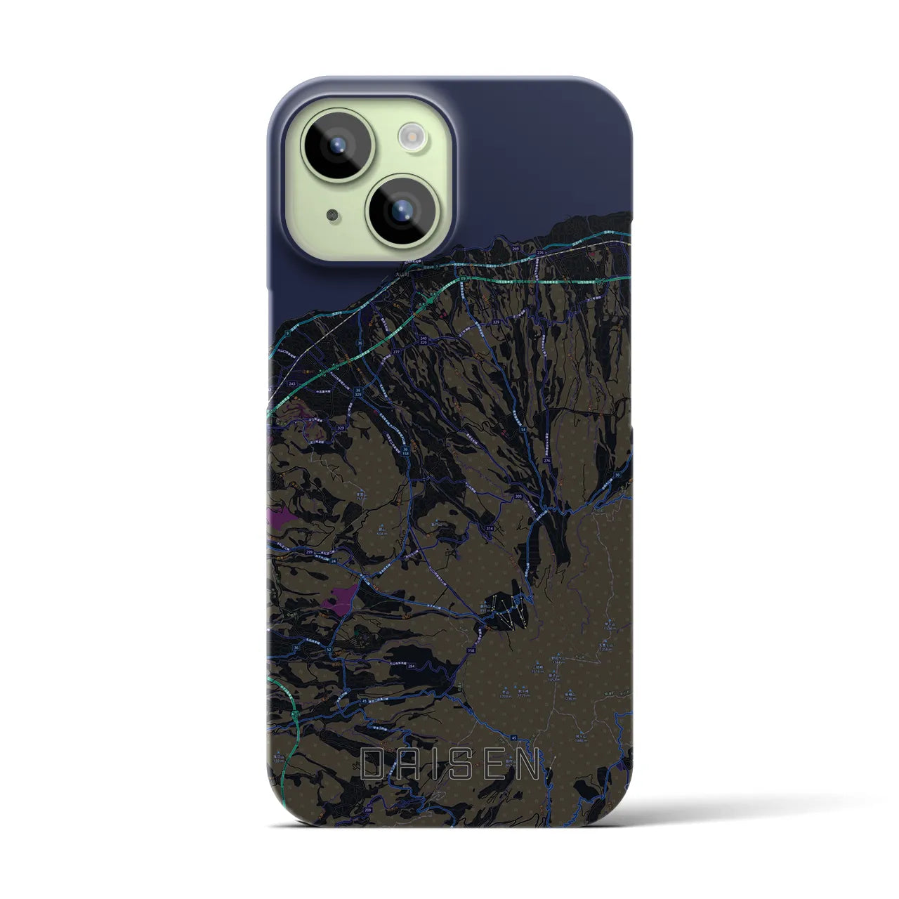 【大山】地図柄iPhoneケース（バックカバータイプ・ブラック）iPhone 15 用