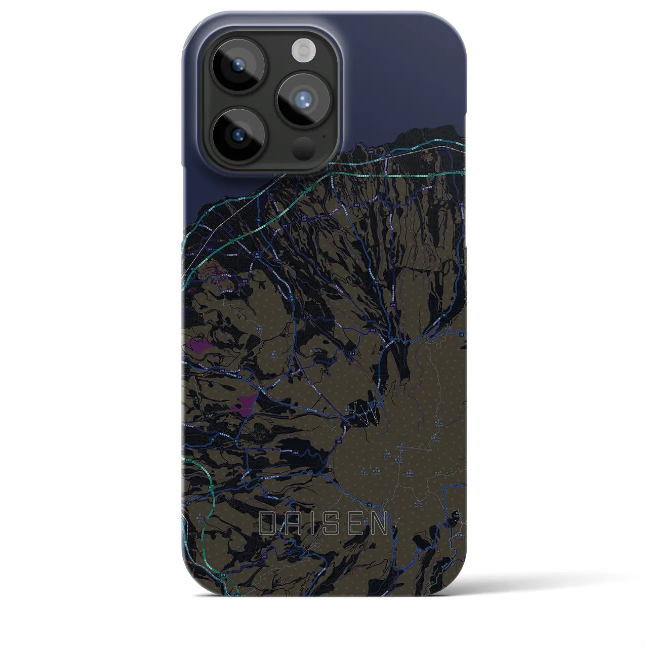 【大山】地図柄iPhoneケース（バックカバータイプ・ブラック）iPhone 15 Pro Max 用