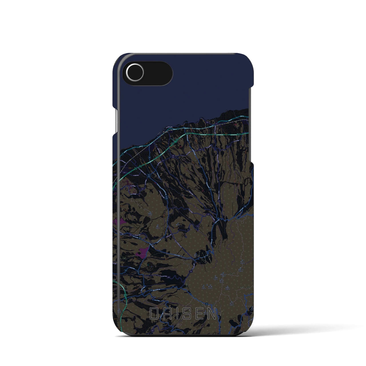【大山】地図柄iPhoneケース（バックカバータイプ・ブラック）iPhone SE（第3 / 第2世代） / 8 / 7 / 6s / 6 用