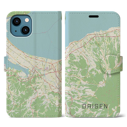 【大山（鳥取県）】地図柄iPhoneケース（手帳タイプ）ナチュラル・iPhone 13 用
