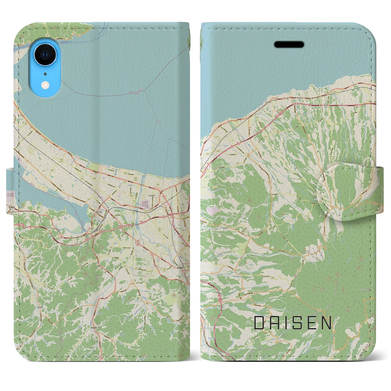 【大山】地図柄iPhoneケース（手帳両面タイプ・ナチュラル）iPhone XR 用