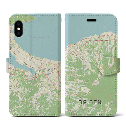 【大山（鳥取県）】地図柄iPhoneケース（手帳タイプ）ナチュラル・iPhone XS / X 用