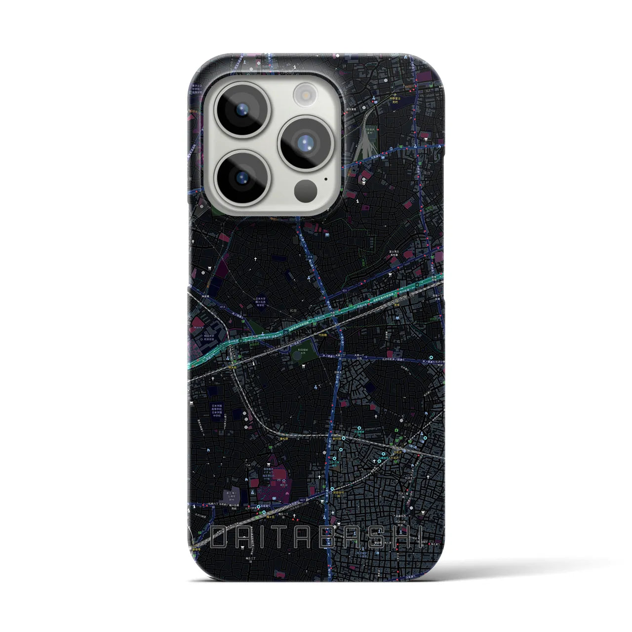【代田橋】地図柄iPhoneケース（バックカバータイプ・ブラック）iPhone 15 Pro 用