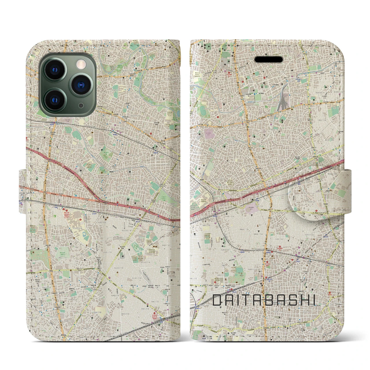 【代田橋】地図柄iPhoneケース（手帳両面タイプ・ナチュラル）iPhone 11 Pro 用