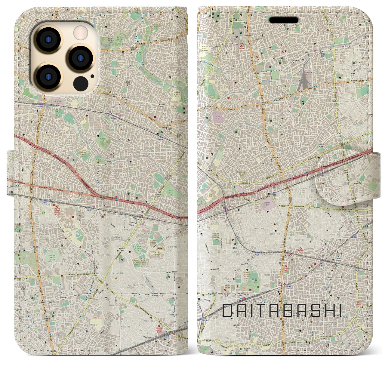 【代田橋】地図柄iPhoneケース（手帳両面タイプ・ナチュラル）iPhone 12 Pro Max 用