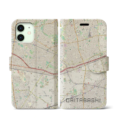 【代田橋（東京都）】地図柄iPhoneケース（手帳タイプ）ナチュラル・iPhone 12 mini 用