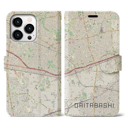 【代田橋（東京都）】地図柄iPhoneケース（手帳タイプ）ナチュラル・iPhone 13 Pro 用