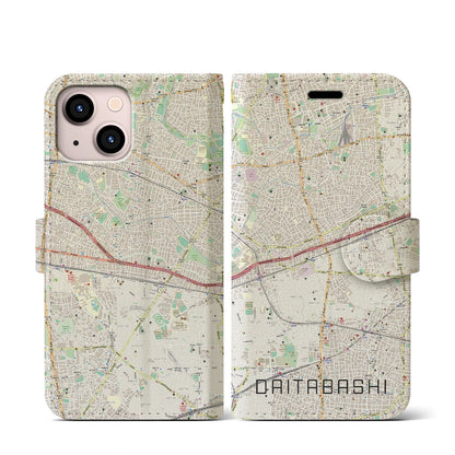 【代田橋（東京都）】地図柄iPhoneケース（手帳タイプ）ナチュラル・iPhone 13 mini 用