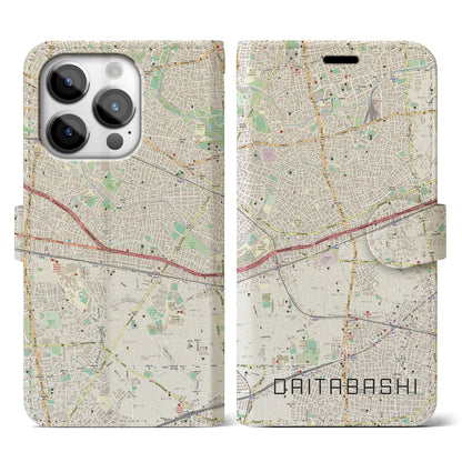 【代田橋（東京都）】地図柄iPhoneケース（手帳タイプ）ナチュラル・iPhone 14 Pro 用