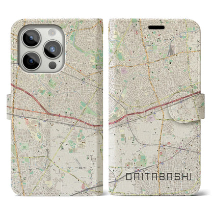 【代田橋（東京都）】地図柄iPhoneケース（手帳タイプ）ナチュラル・iPhone 15 Pro 用