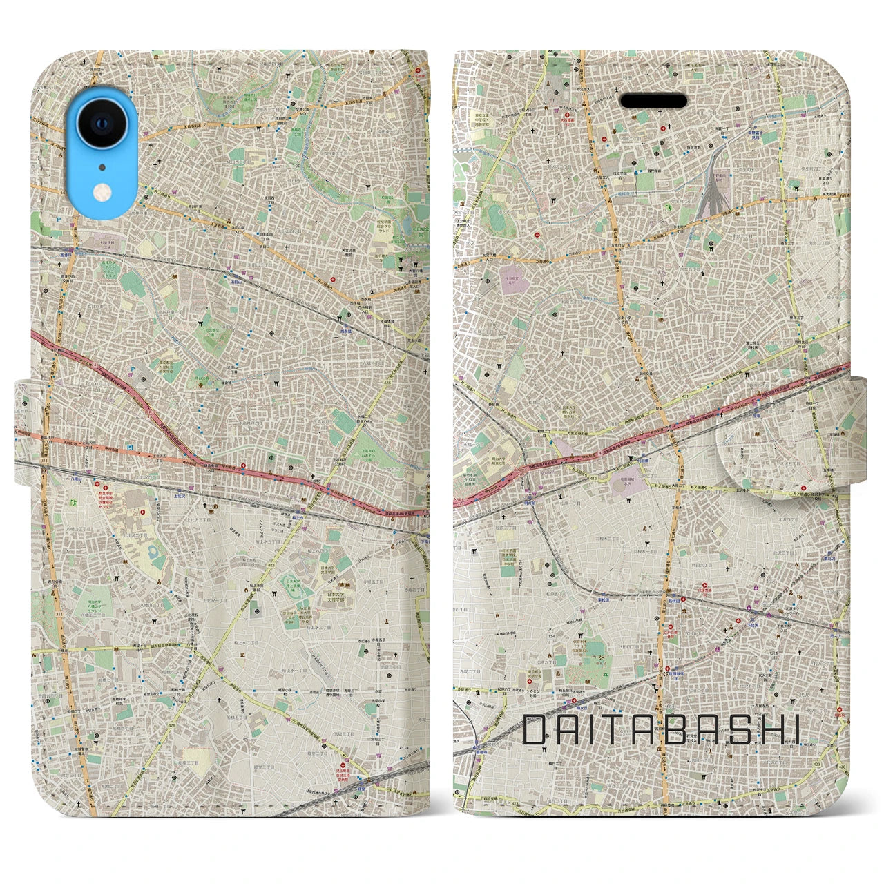 【代田橋】地図柄iPhoneケース（手帳両面タイプ・ナチュラル）iPhone XR 用