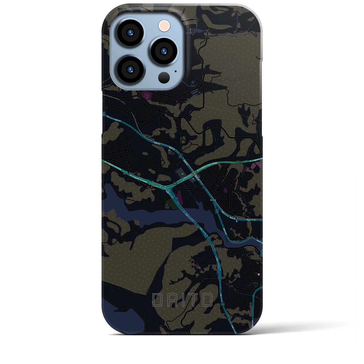 【大塔】地図柄iPhoneケース（バックカバータイプ・ブラック）iPhone 13 Pro Max 用