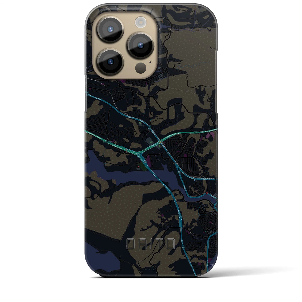 【大塔】地図柄iPhoneケース（バックカバータイプ・ブラック）iPhone 14 Pro Max 用