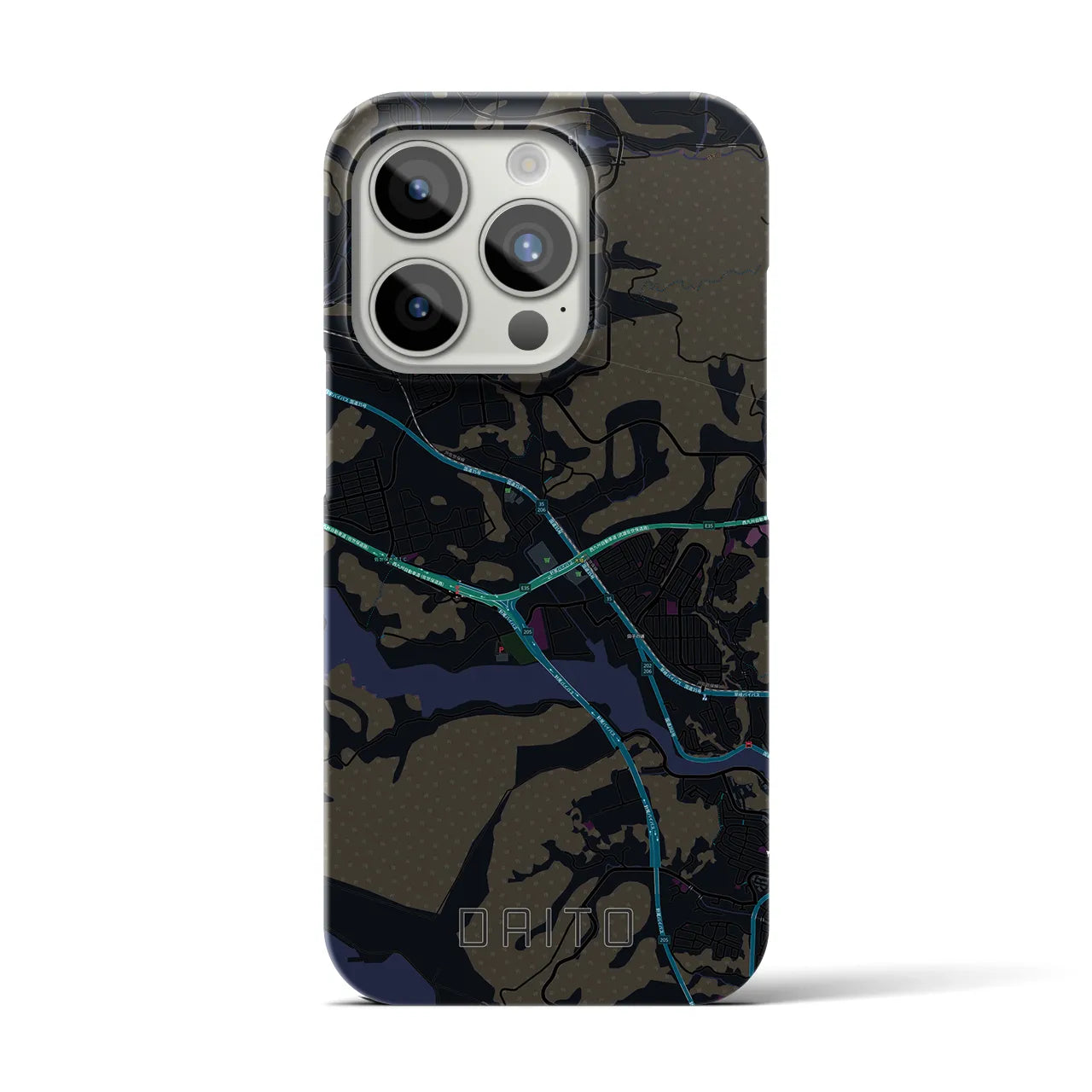 【大塔】地図柄iPhoneケース（バックカバータイプ・ブラック）iPhone 15 Pro 用
