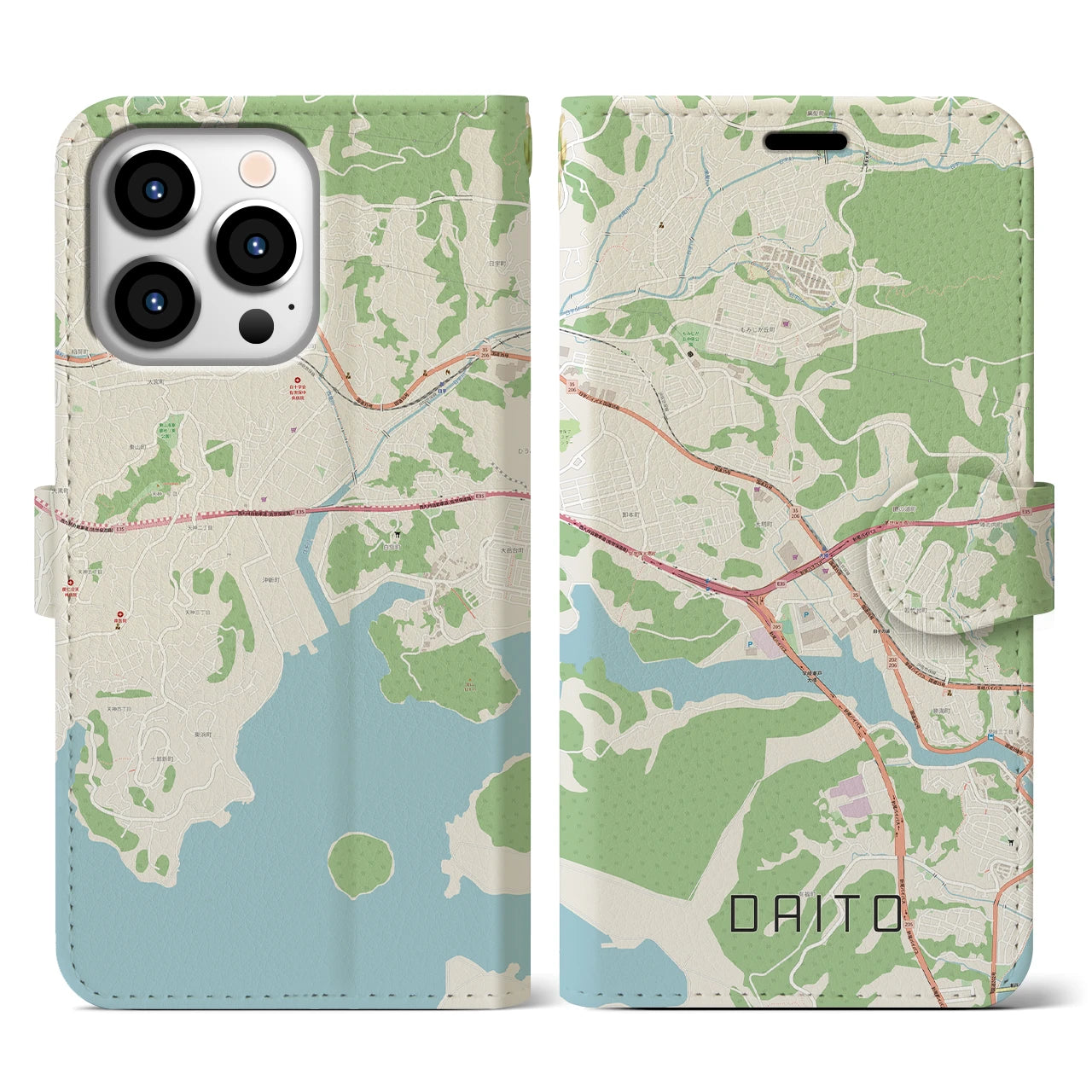 【大塔】地図柄iPhoneケース（手帳両面タイプ・ナチュラル）iPhone 13 Pro 用