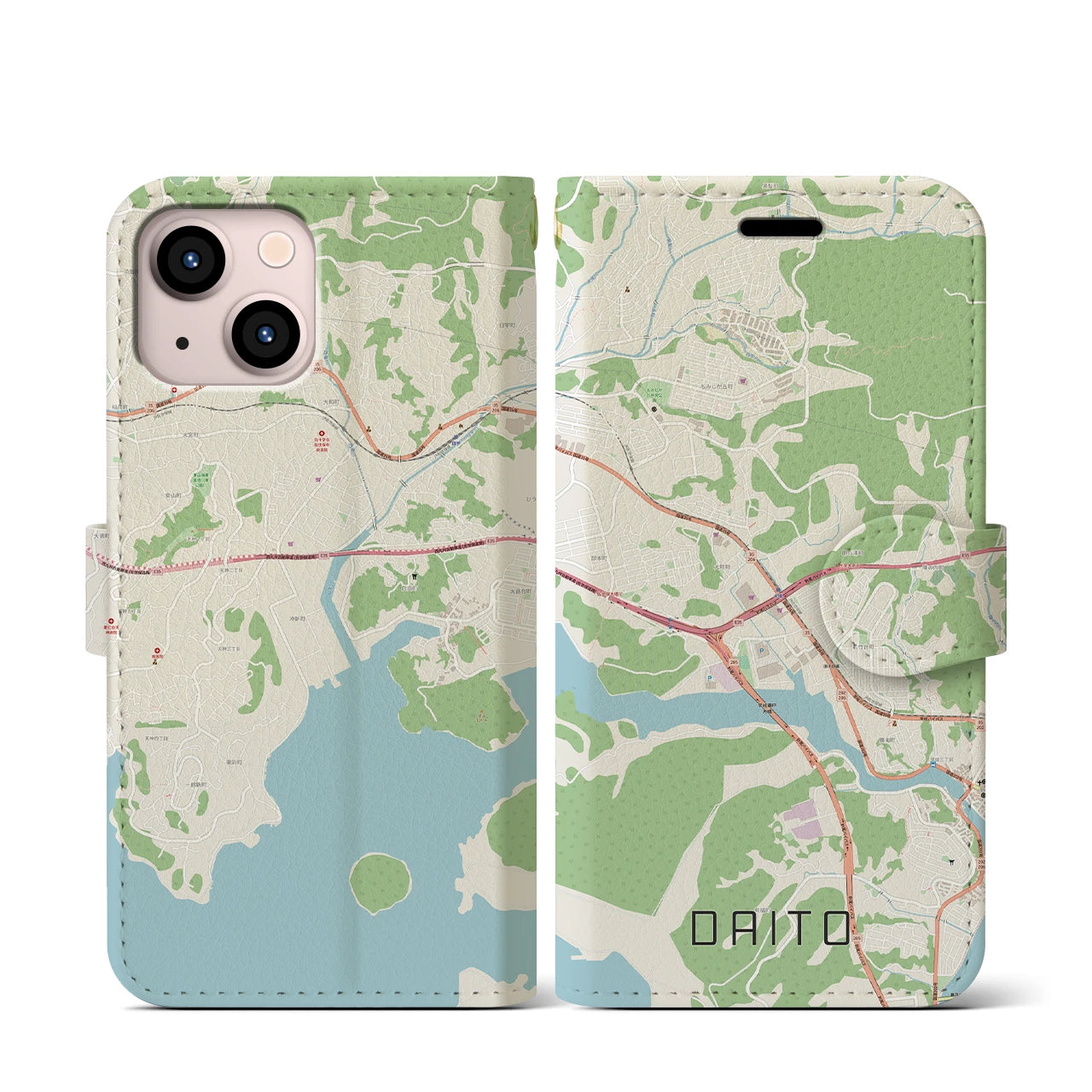 【大塔】地図柄iPhoneケース（手帳両面タイプ・ナチュラル）iPhone 13 mini 用