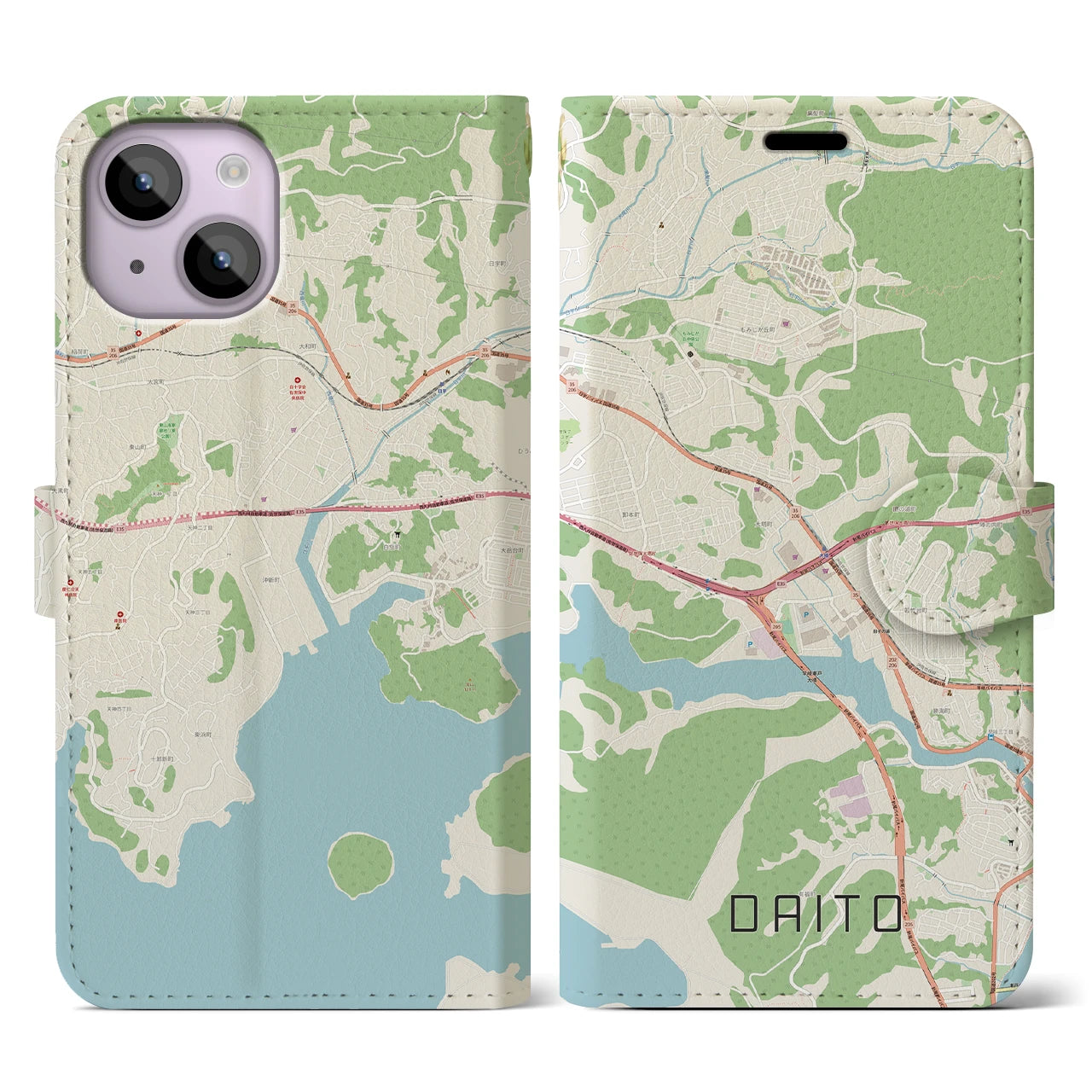 【大塔】地図柄iPhoneケース（手帳両面タイプ・ナチュラル）iPhone 14 用