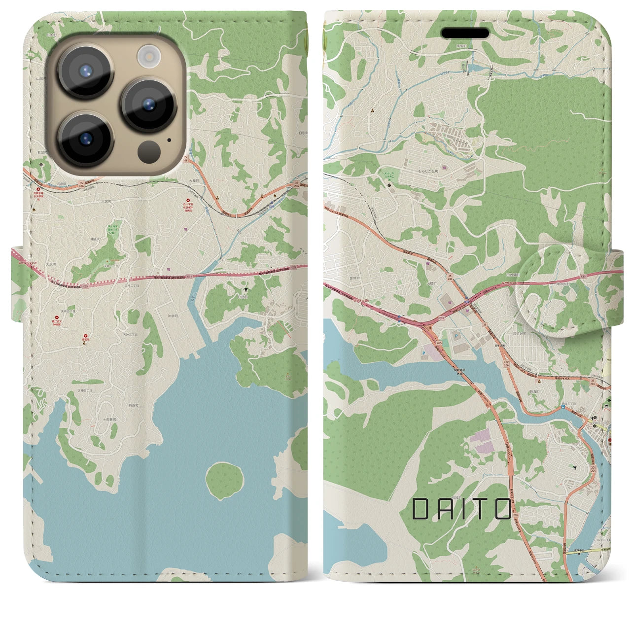 【大塔】地図柄iPhoneケース（手帳両面タイプ・ナチュラル）iPhone 14 Pro Max 用