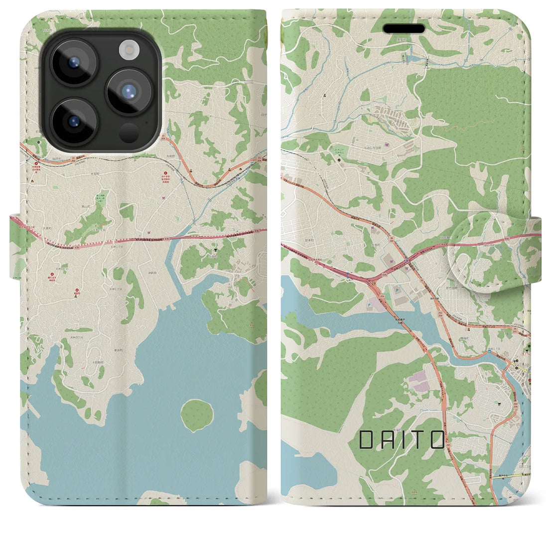 【大塔】地図柄iPhoneケース（手帳両面タイプ・ナチュラル）iPhone 15 Pro Max 用