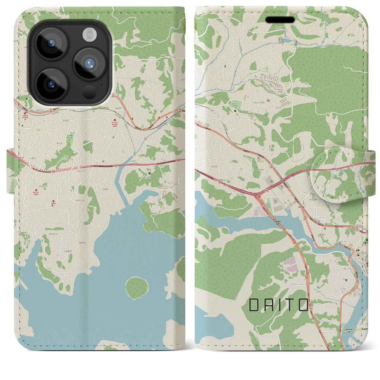 【大塔】地図柄iPhoneケース（手帳両面タイプ・ナチュラル）iPhone 15 Pro Max 用