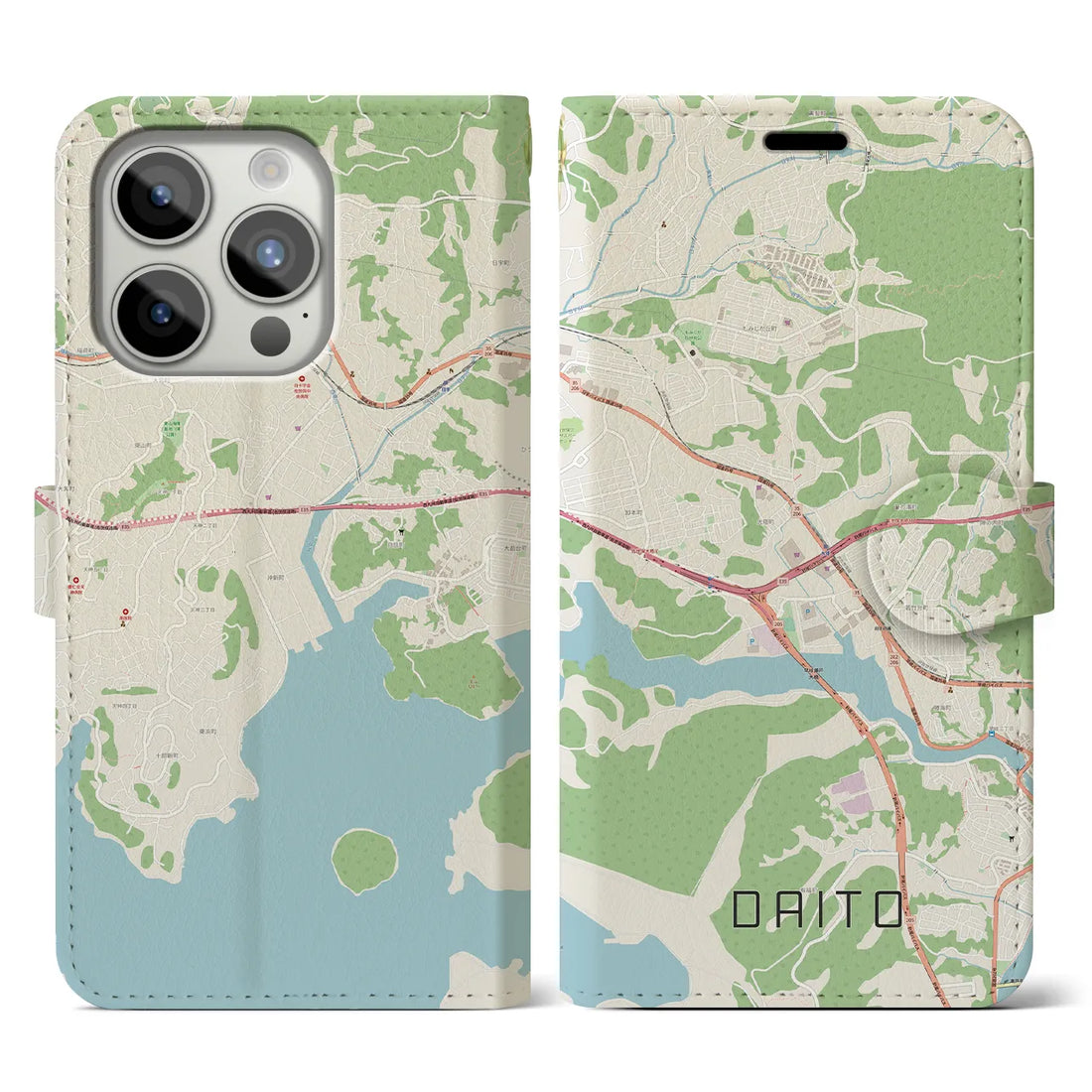 【大塔】地図柄iPhoneケース（手帳両面タイプ・ナチュラル）iPhone 15 Pro 用