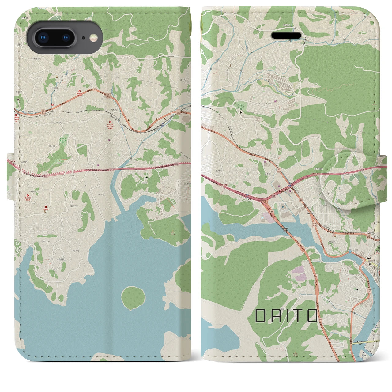 【大塔】地図柄iPhoneケース（手帳両面タイプ・ナチュラル）iPhone 8Plus /7Plus / 6sPlus / 6Plus 用
