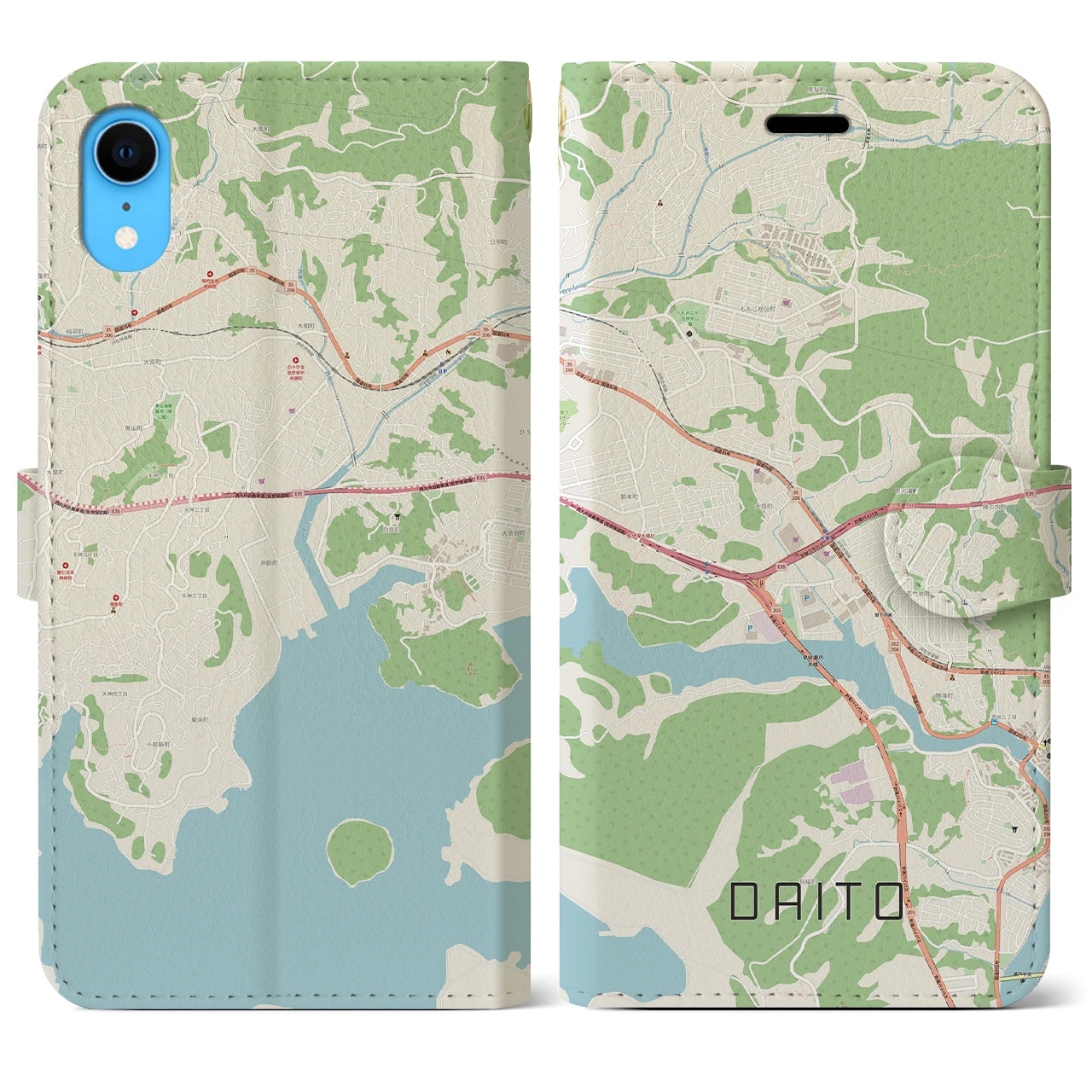 【大塔】地図柄iPhoneケース（手帳両面タイプ・ナチュラル）iPhone XR 用