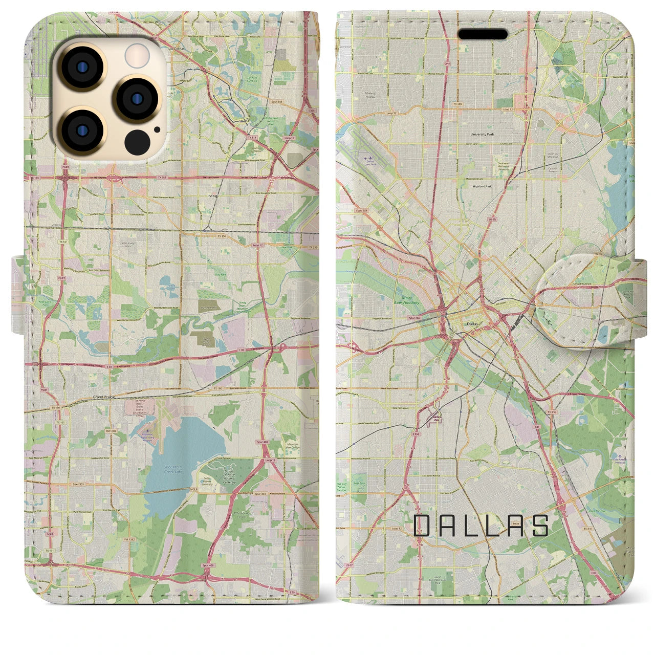 【ダラス】地図柄iPhoneケース（手帳両面タイプ・ナチュラル）iPhone 12 Pro Max 用