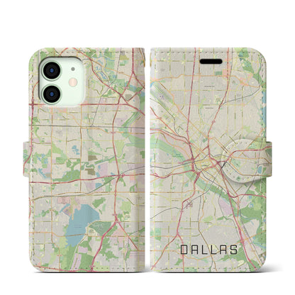 【ダラス（アメリカ）】地図柄iPhoneケース（手帳タイプ）ナチュラル・iPhone 12 mini 用