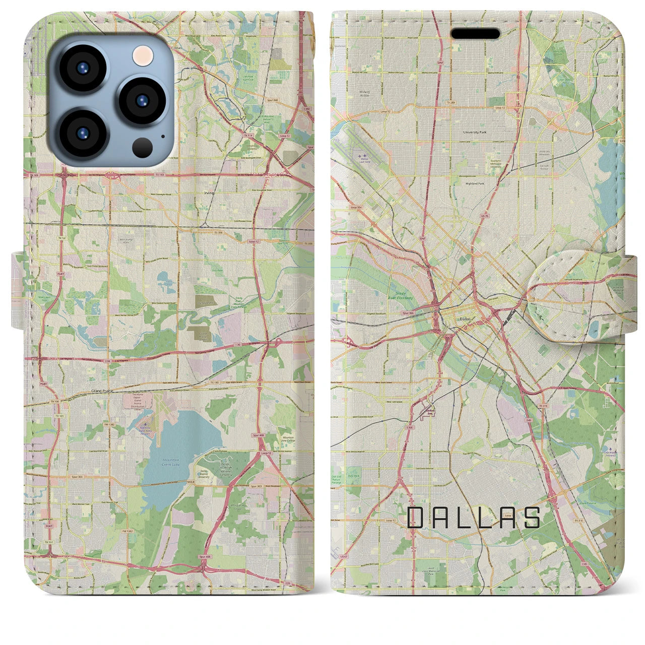 【ダラス】地図柄iPhoneケース（手帳両面タイプ・ナチュラル）iPhone 13 Pro Max 用
