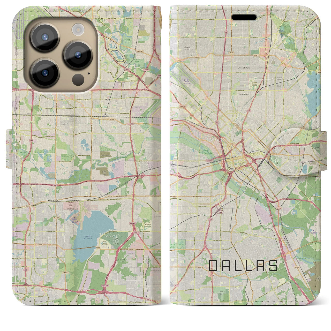【ダラス】地図柄iPhoneケース（手帳両面タイプ・ナチュラル）iPhone 14 Pro Max 用