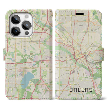 【ダラス（アメリカ）】地図柄iPhoneケース（手帳タイプ）ナチュラル・iPhone 14 Pro 用