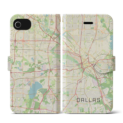 【ダラス（アメリカ）】地図柄iPhoneケース（手帳タイプ）ナチュラル・iPhone SE（第3 / 第2世代） / 8 / 7 / 6s / 6 用