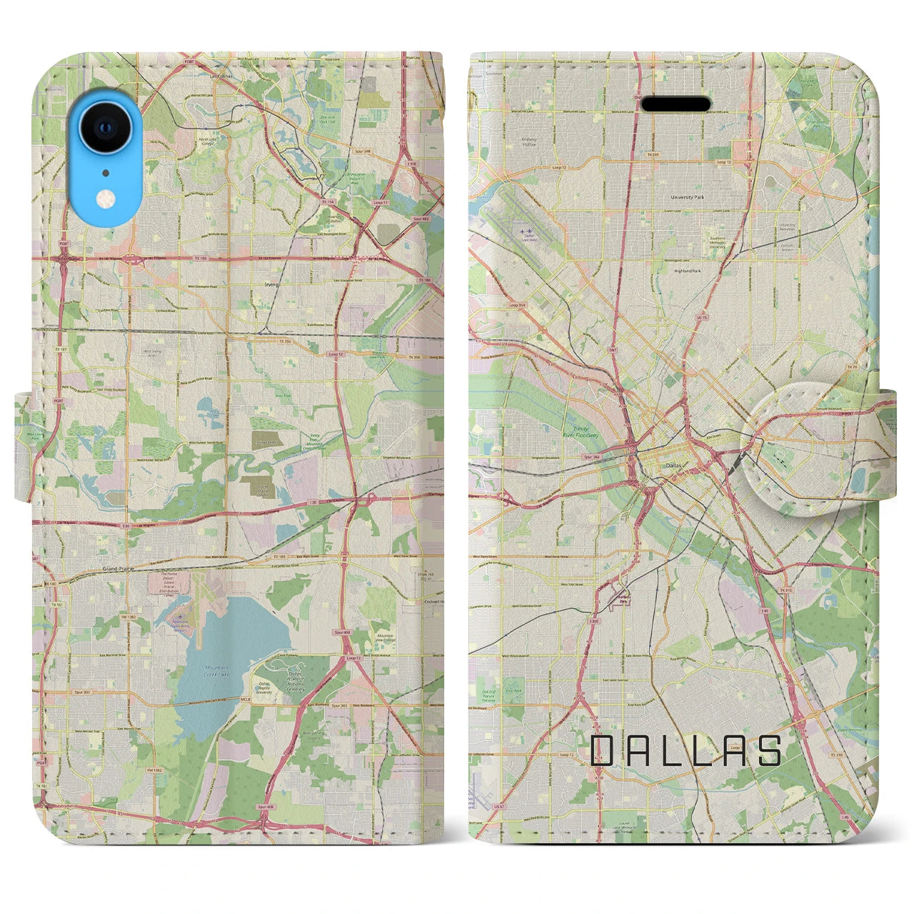 【ダラス】地図柄iPhoneケース（手帳両面タイプ・ナチュラル）iPhone XR 用